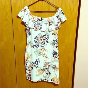 Deb Off the Shoulder White Floral Mini Dress.